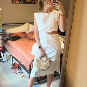 Love, Whit by Whitney Port White Midi Sheath Dress LARGE Cut Out Designer $360